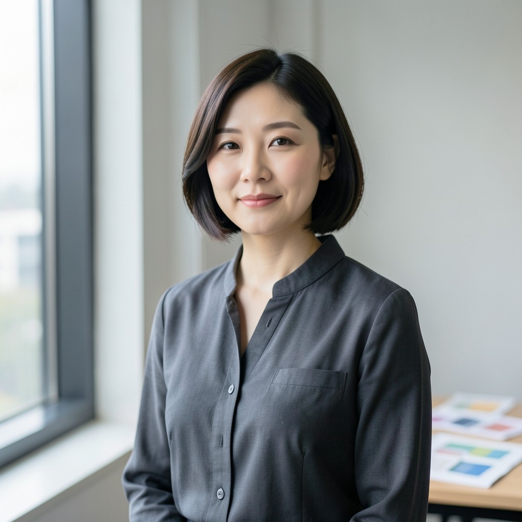 실습실 창가에 선 한서윤 강사의 초상